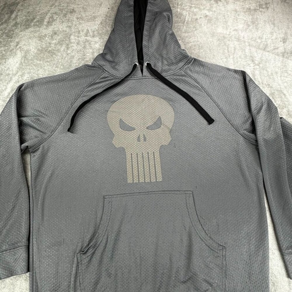 Marvel Punisher Gray Hoodie Sweatshirt Men L Skull Surf Snowboard Skate Punk Emo